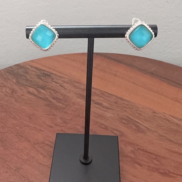 EUC Judith Ripka JR TWO Sterling Silver 18K Gold Turquoise Doublet Stud Earrings - Picture 3 of 11